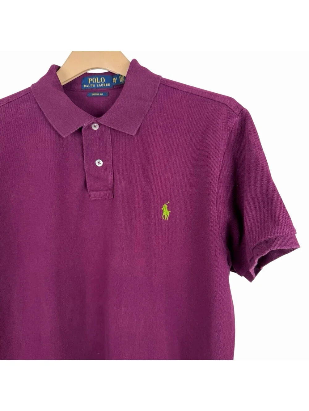 Polo Ralph Lauren Shirt Mens XL Custom Fit Purple Short Sleeve Lime Green Pony